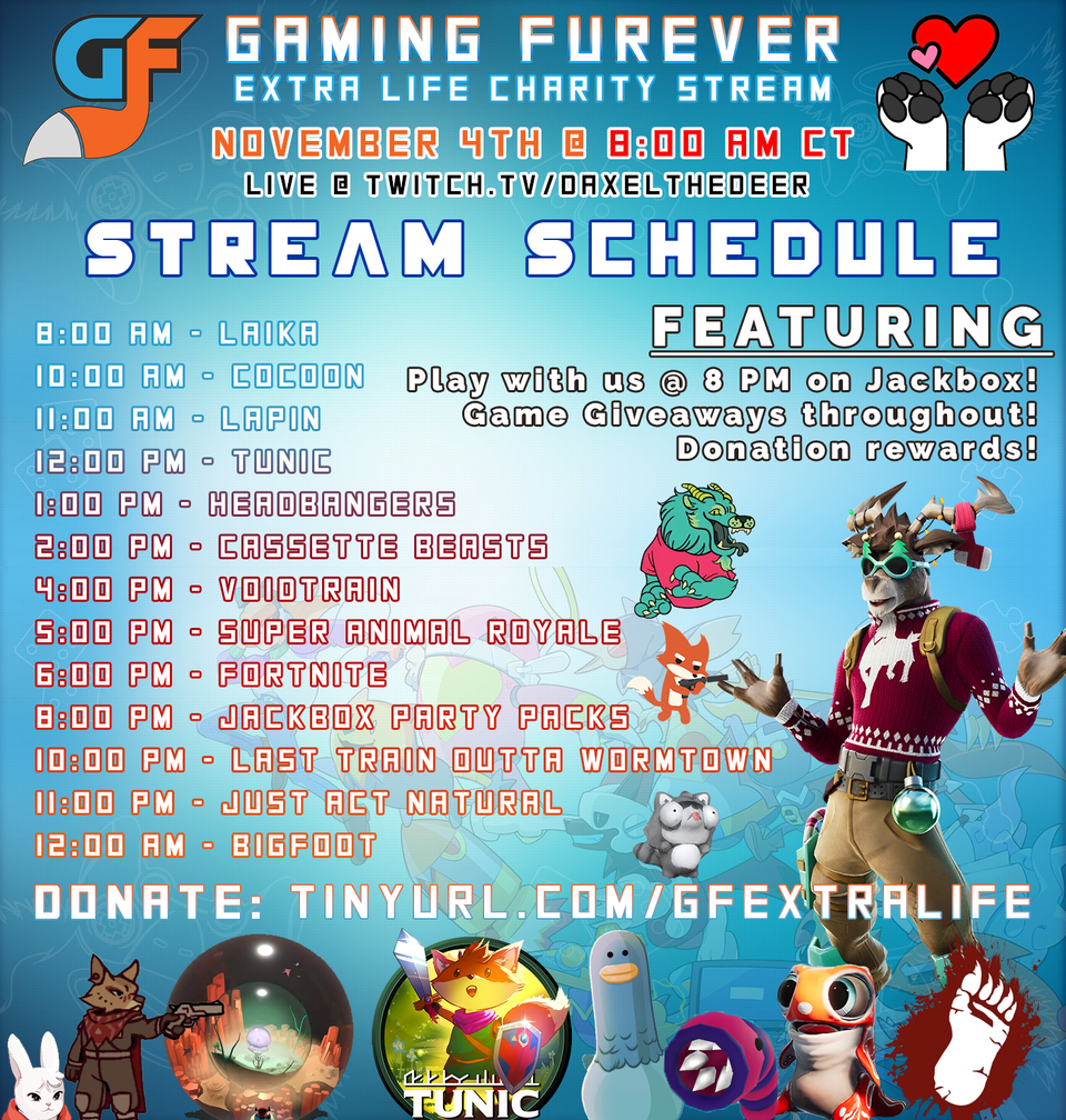 This year's Extra Life stream schedule for 2023!